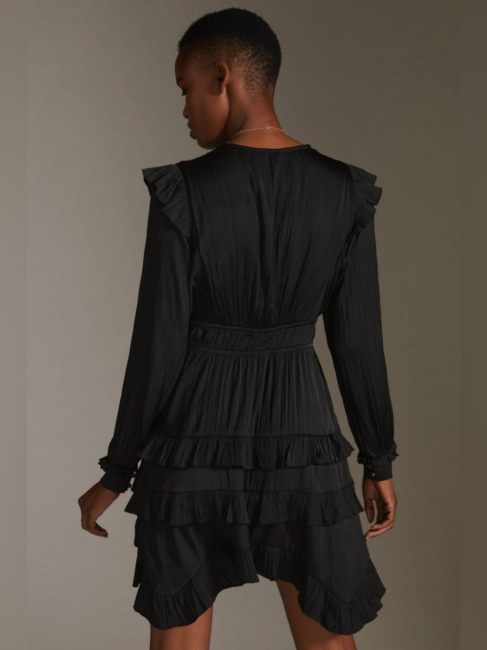 Anthropologie Black Satin Tiered Dress - Picture 2 of 8